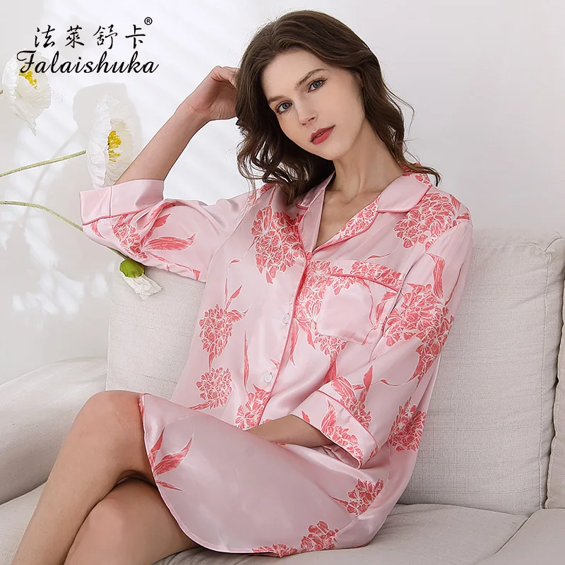 

19 momme 100% silk nightshirts women sexy flower pink night gown Elegant nightdress natural silk sleep dress S5910