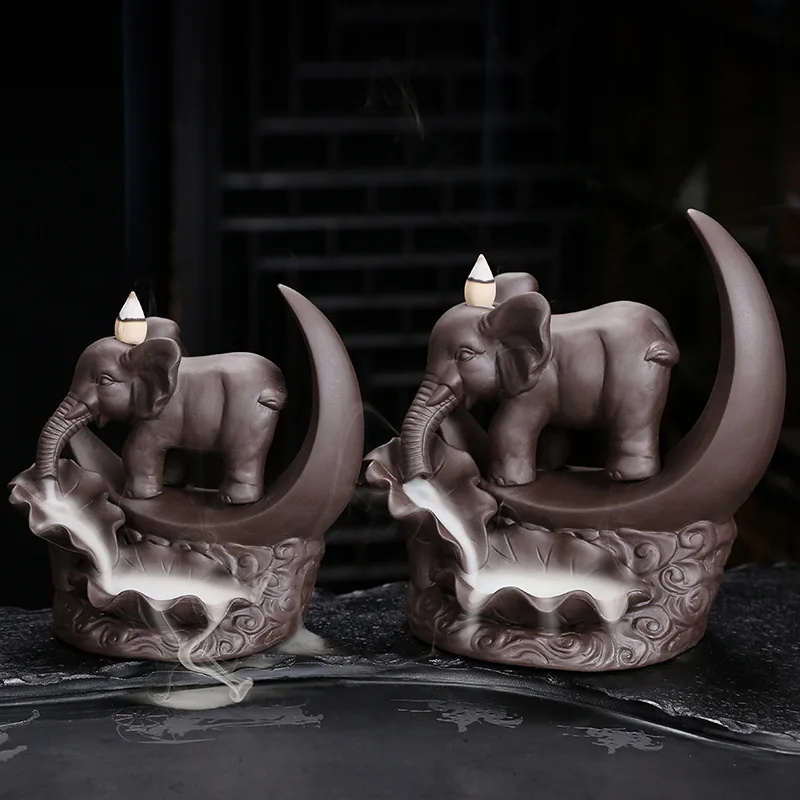 

Аромадиффузор с фиолетовым песком, аромадиффузор с обратным потоком, креативный полумесяц, слон, украшение для дома, подставка для благовоний с обратным потоком