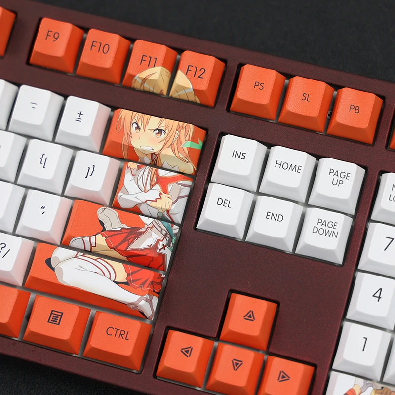 Anime Sword Art Online Asuna 108 Key Caps PBT DYE Sublimation Cherry MX Cross Axis Switch Keycap Mechanical Keyboard Gaming Gift