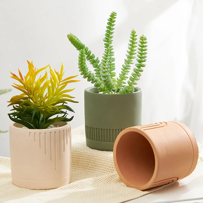 Korean Minimalism Cement Succulent Flower Pot Cactus Green Plants Potted Basin Home Decoration Balcony Gardening