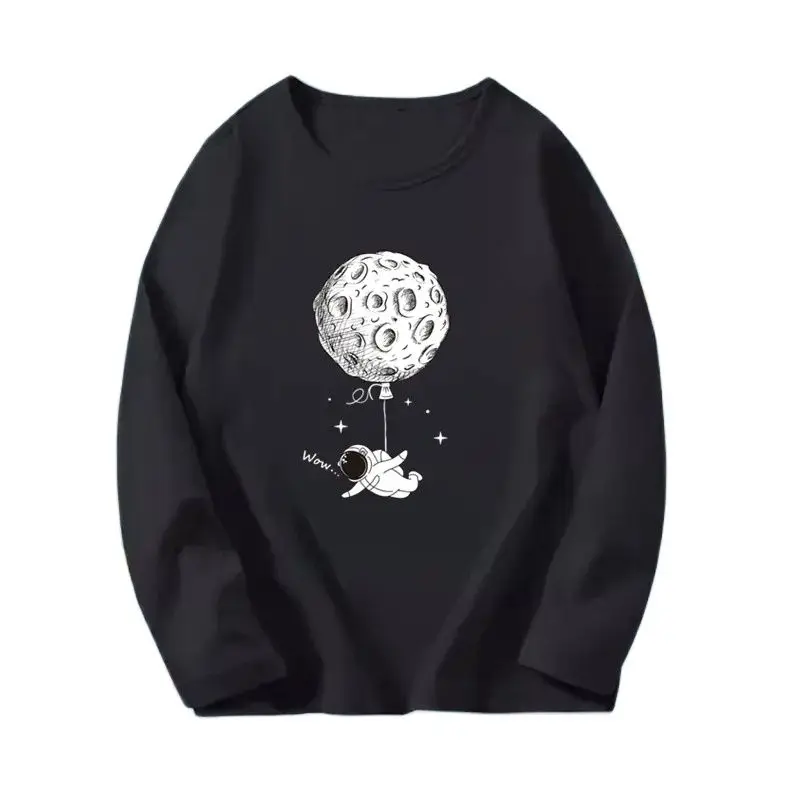 Cartoon Astronaut and Moon Boys Autumn Tops Funny Long Sleeve T Shirts Kids Boys T Shirt Cotton Toddler Children Clothes