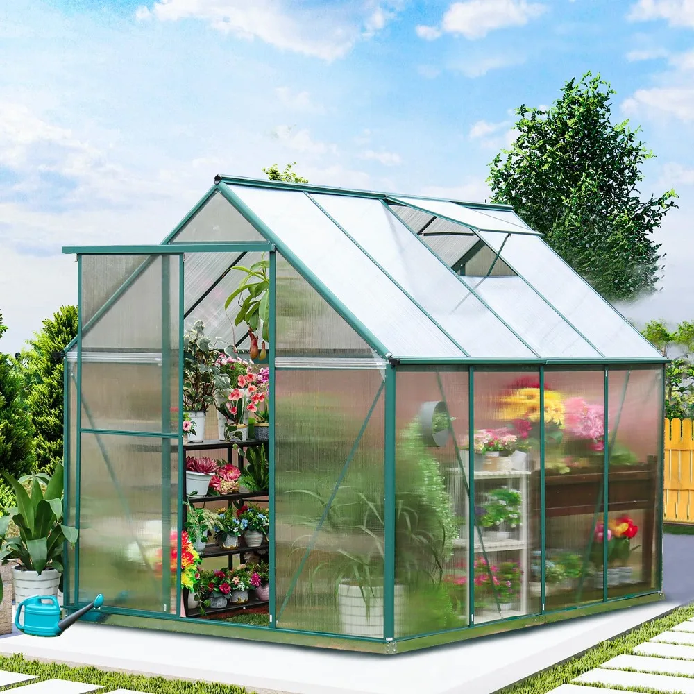 

Polycarbonate Greenhouse for Outdoors, Heavy Duty Aluminum Greenhouses kit with Vent and Lockable Door, Walk-in Green House