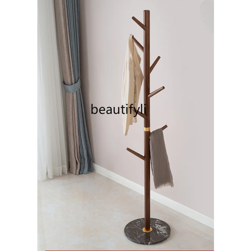 

Modern Simple and Light Luxury Black Walnut Wood Floor Coat Stand Wooden Hanger Bedroom and Household Living Room