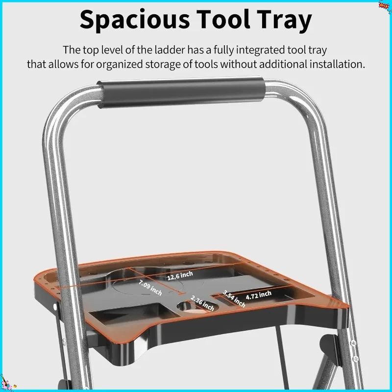 سلم فولاذي قابل للطي بثلاث خطوات، سعة 600 رطل، مع خطوات وأقدام غير قابلة للانزلاق، رمادي، عرض 17.7 بوصة × ارتفاع 55.1 بوصة، غير قابل للانزلاق #3