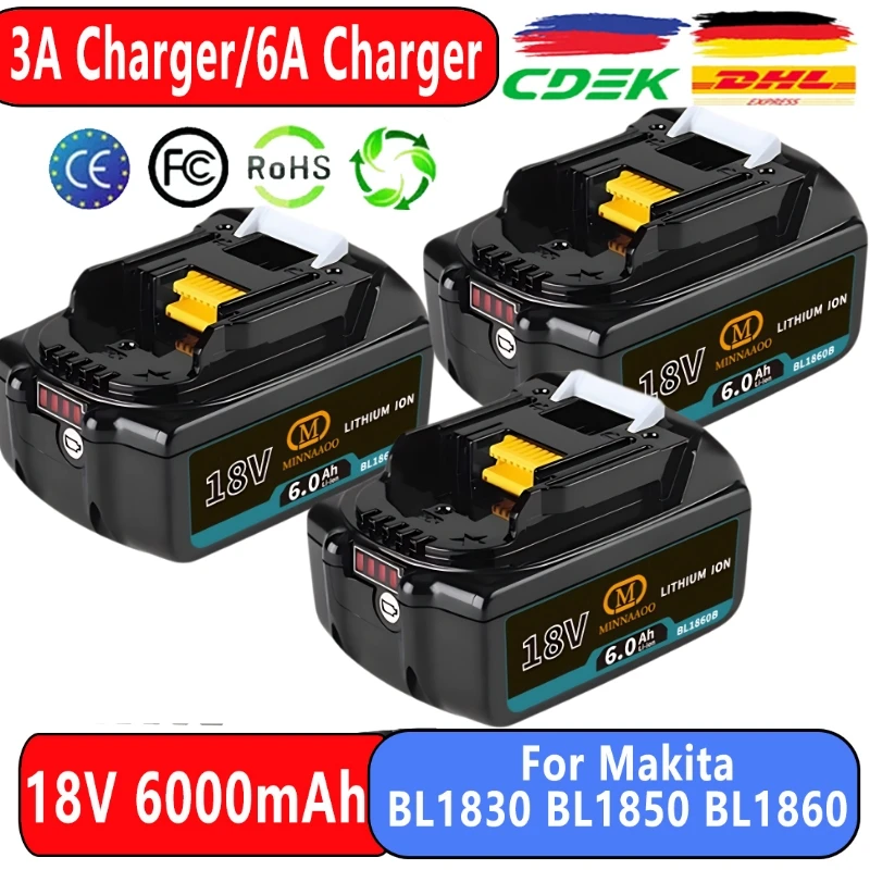 

100% Original For Makita 18V 6Ah Battery BL1850b BL1850 BL1860 BL1830 BL1815 bl1840 for TW251D/TD251DZ/DJV182 Tools