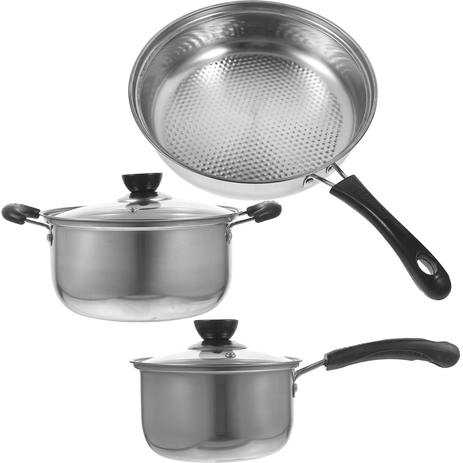 

3 Piece Kitchen Set 16cm Milk Pot 20cm Soup Pot 24cm Frying Pan Stainless Steel Cookware Daily Stockpot Saucepan Practical