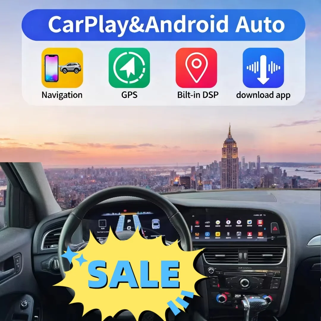 

12.3+10.25-дюймовый двойной экран с CarPlay и Android Auto для Audi A4 A4L 2009-2016, виртуальный цифровой кластер, автомобильная мультимедийная система с GPS.