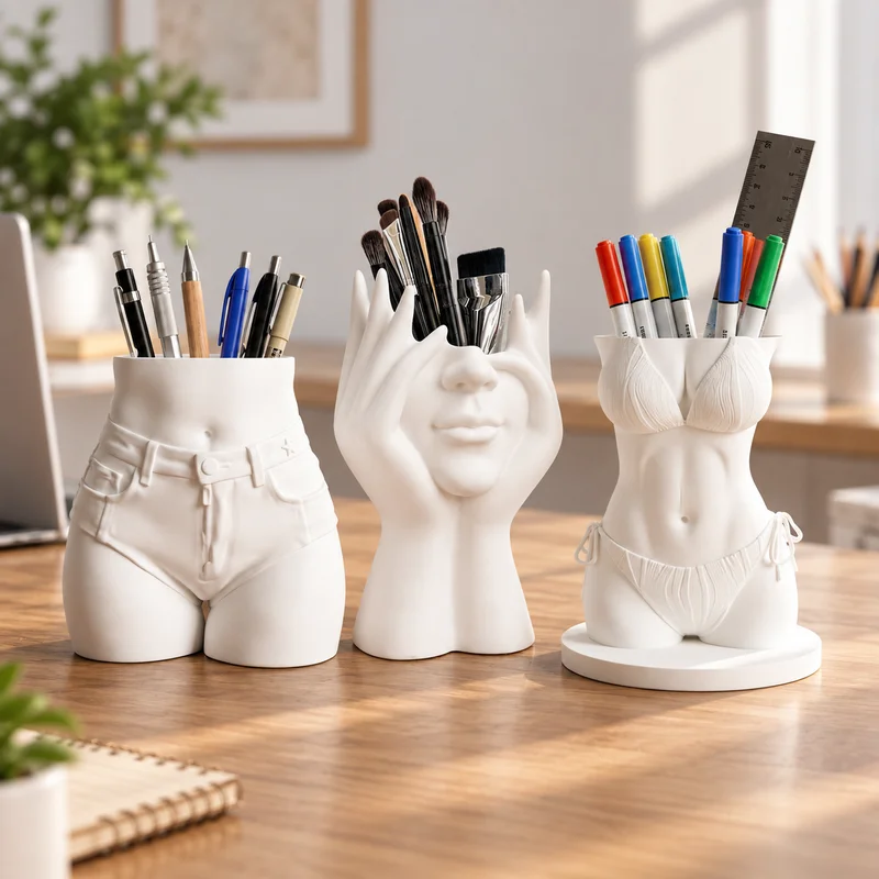Human Body Art Slender Waist Model Pen Holder 3D Printed Large Capacity Makeup Brush Holder Desktop Storage Office Decoration