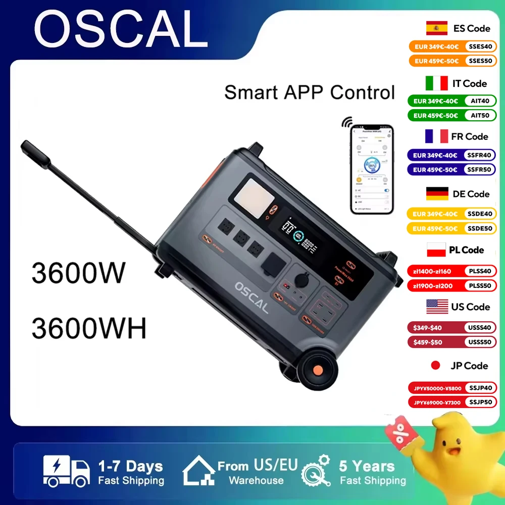 Oscal Blackview PowerMax3600 Rugged Power Station 3600Wh 57600Wh Expansion 3600W LiFePO4 Battery 14 Outputs 5 LED lighting Modes