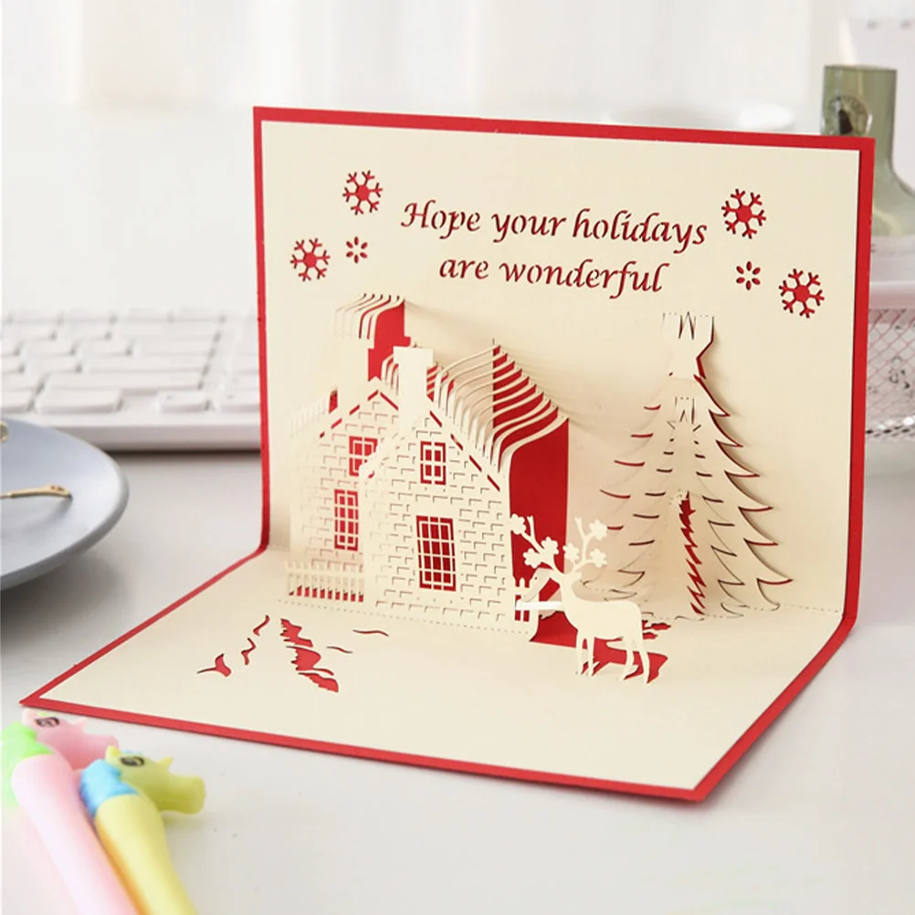 

2Pcs 3D Christmas Greeting Card -Up Design for Kids Parents Friends with Festive Blessings and Cheerful Visual Effect