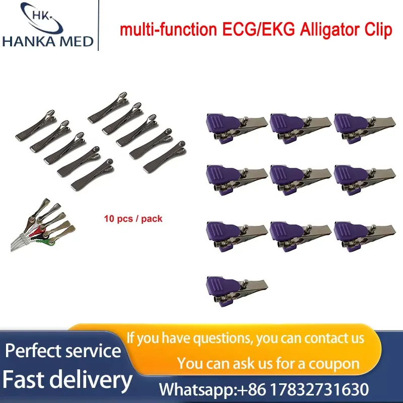 

Veterinary Vet ECG EKG Electrode Clip Clamp Universal Connection Snap Button type Banana plug