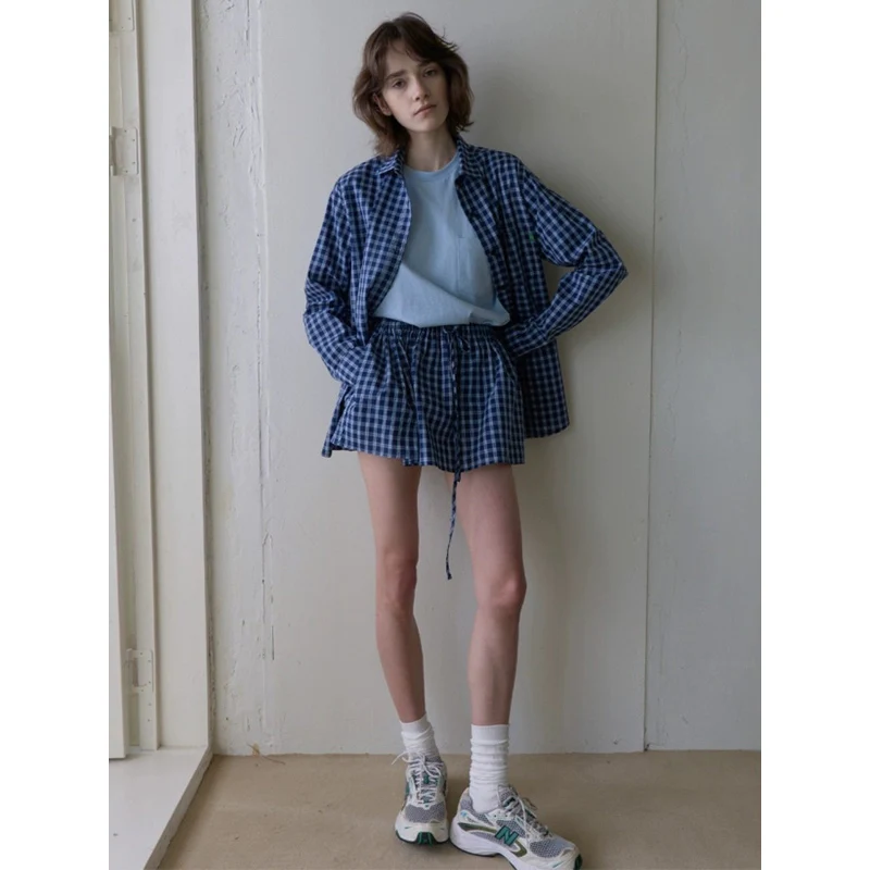 

Selfwill Summer 2025 Loose Fit round Ne Printed T-irt Women's Casual Plaid Skirt Sweet Sle Stand Size