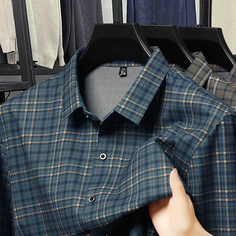 

2025 Autumn New Arrival Men's Seamless Striped Long Sleeve Shirt Plaid Shirt Luxury High-Quality Casual Breathable Men's Wear