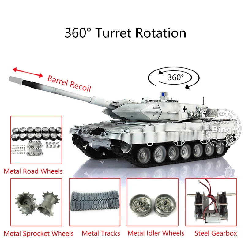 1/16 HENG LONG 7.0 Leopard2 A6 RTR Radio Controlled Tank 3889 Metal Tracks Barrel Recoil TH17638-SMT4