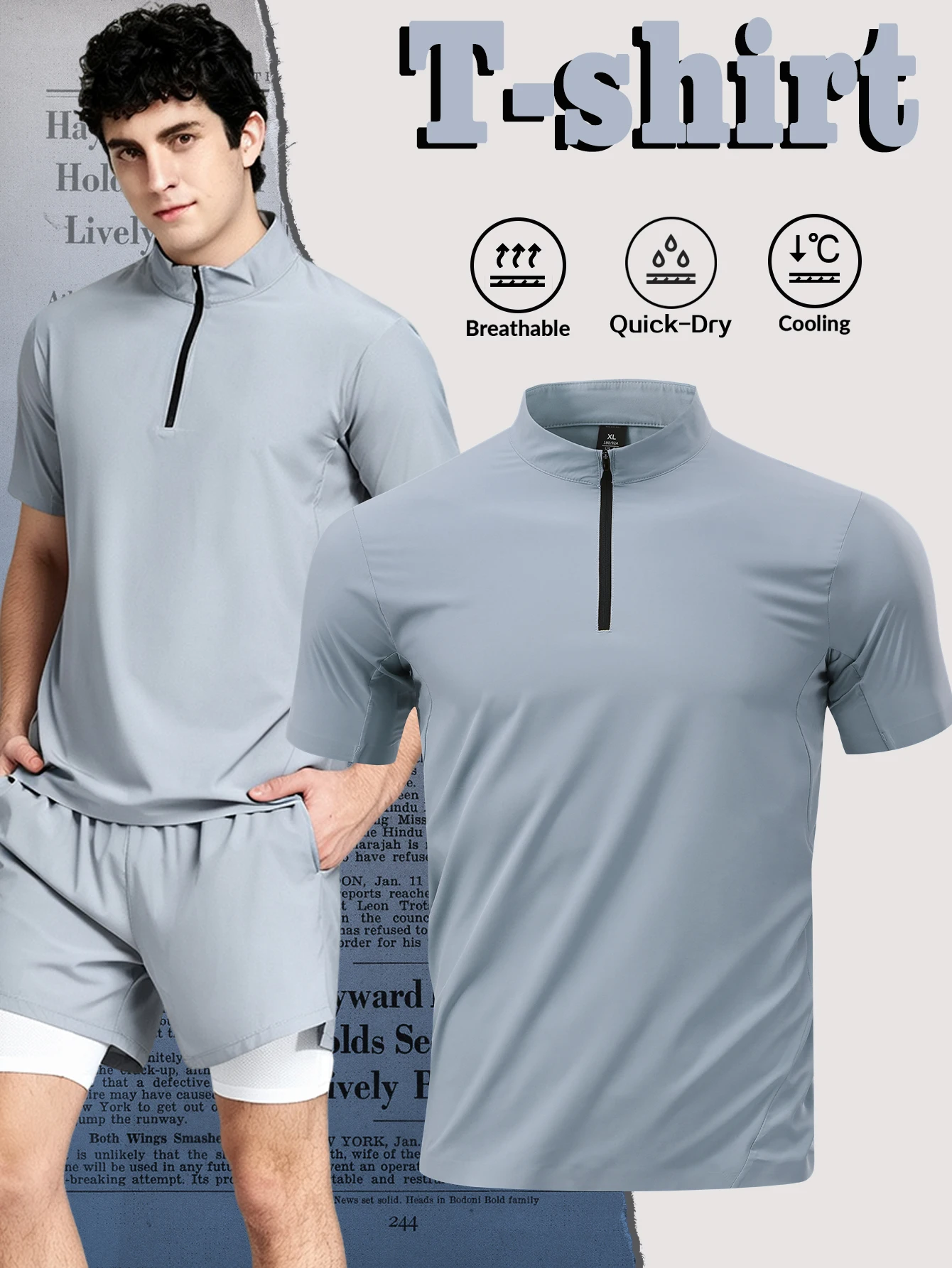 2026 Men High‑Quality Half‑Zip Short Sleeve T‑Shirts Casual Sport Tops Multi‑Color Breathable Outdoor Training Tee For Men