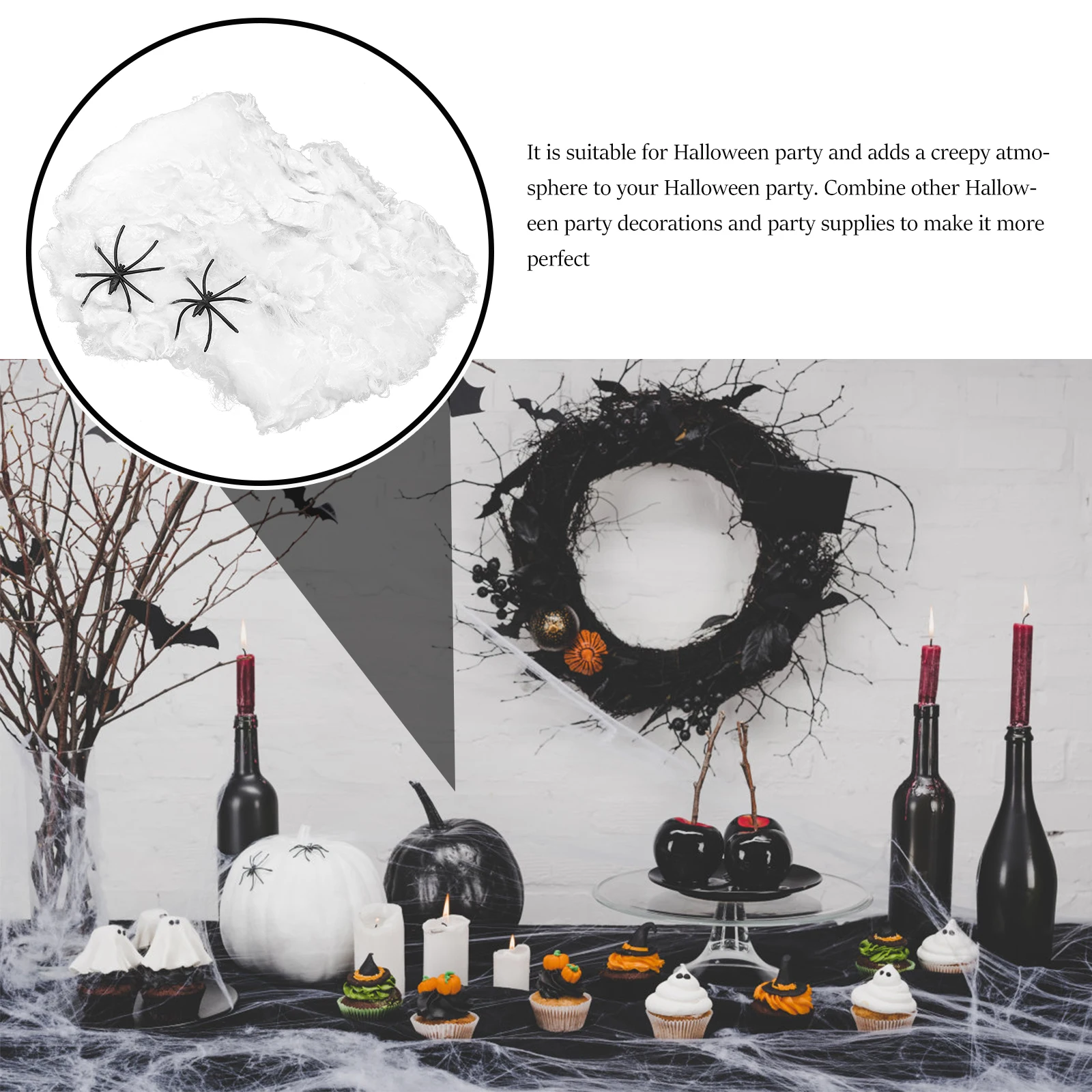 

10 pcs Halloween Decoration Fake Spiders White Polyester Scary Durable Decor for Haunted House Party Cobweb Halloween
