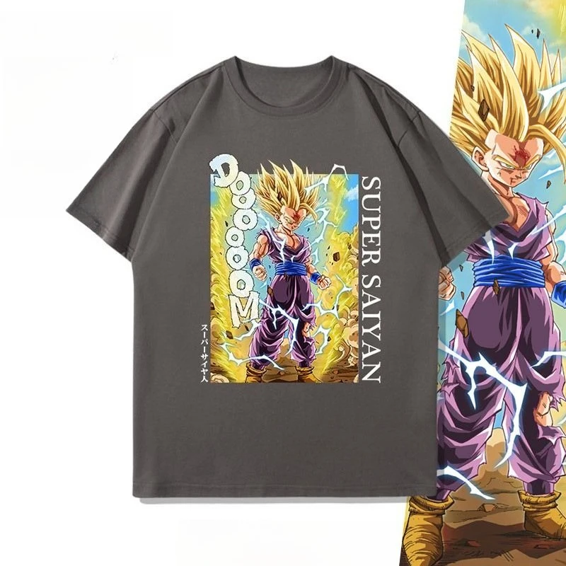 

Trendy Brand Cartoon Animation Dragon Ball Saiyan Wukong Joint Printing Short-sleeved Men's 2025 New Loose Cotton T-shirt