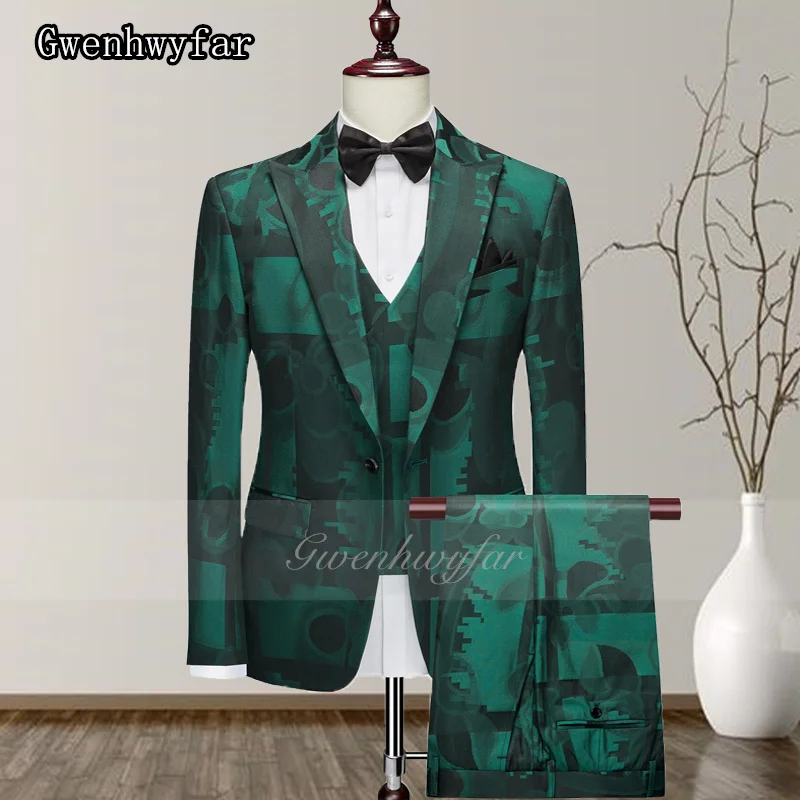 

Мужской костюм Gwenhwyfar 2026: Элегантный зеленый приталенный смокинг с заостренными лацканами, 3 предмета, для свадьбы, вечеринки, жениха и шаферов