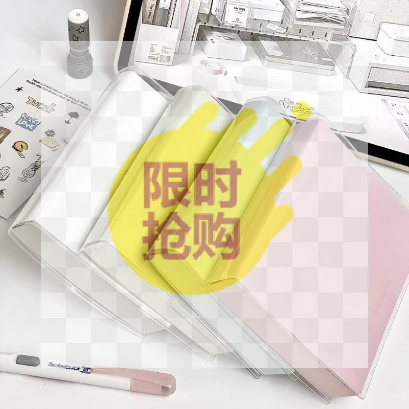 【D】Macaron Thickened Notebook 400 Pages Large Capacity Transparent Plastic Cover Notebook Student Office Writing Journal