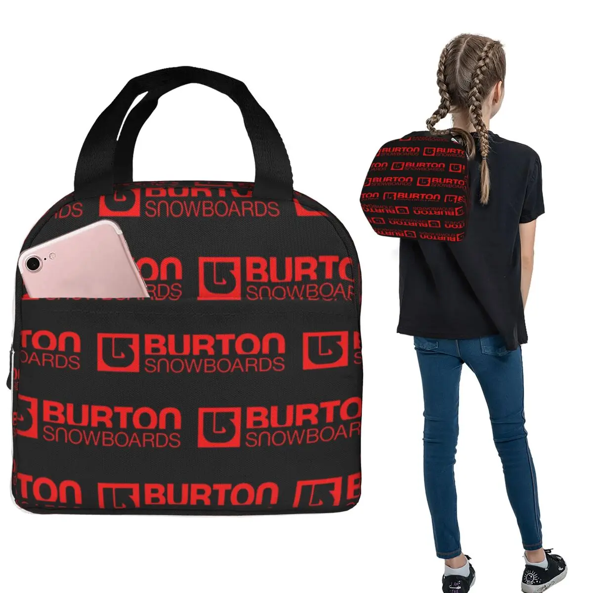 Burton Snowboard Sportive Insulated Lunch Bag for Women Kids Portable Food Boxes Thermal Lunch Box Tote