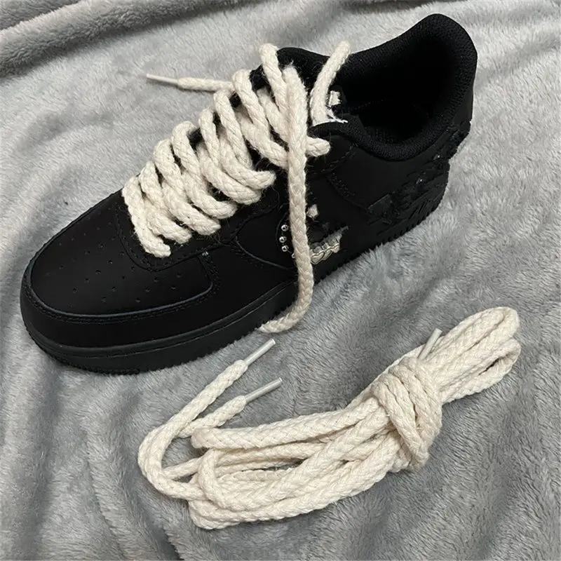 1 Pair Linen Shoelaces Decoration Accessories Suitable for Board Shoes Cotton and Linen Round Shoe Laces Dunk sb AF1AJ Shoe Rope