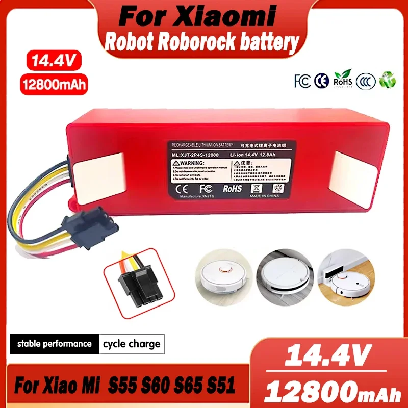 

New 14.4V 12800mAh Robotic Vacuum Cleaner Replacement Battery for Xiao Mi Roborock S55 S60 S65 S50 S51 S5 MAX S6 Spare Parts