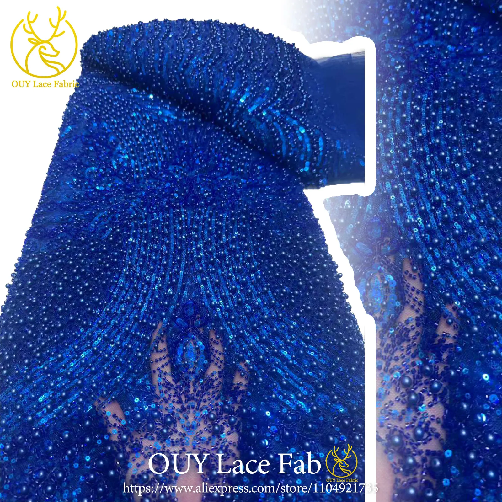 

French Handmade Beaded Sequin Lace Fabric 2026 High-Quality Nigerian Tulle Lace Fabric Suitable for Wedding Dress Sewing 5 Yards