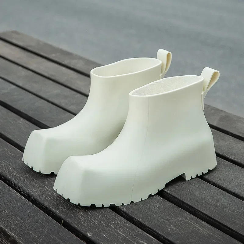 Square Fashion Rain Boots Women Water Boots Waterproof Rubber Kitchen Shoes Car Wash Shoes Plus Velvet Warm Fur Ankle Boots