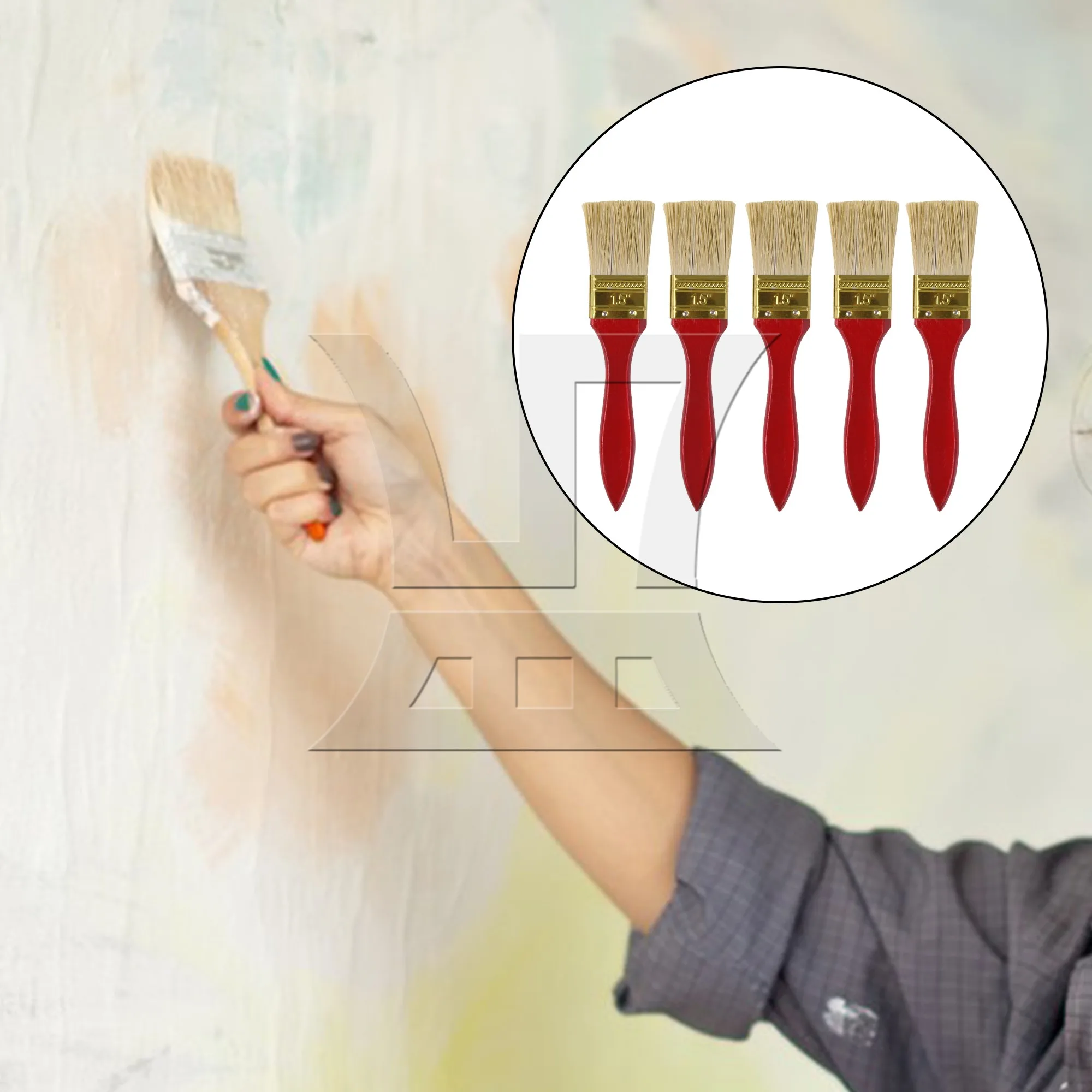 5PCS Red Wooden Handle Chip Paint Brushes for Room Painting Tools 1.5