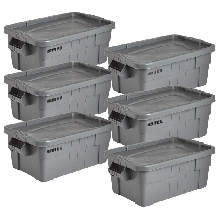 

Commercial Products BRUTE Tote Storage Bin with Lid, 14-Gallon, Gray, Rugged/Reusable Boxes for Moving/Camping/Garage