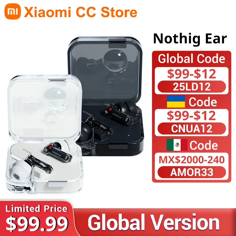 Global Version Nothing Ear Wireless Earbuds 45 dB Smart Active Noise Cancellation Up to 40.5 hours life Personal Sound Profile