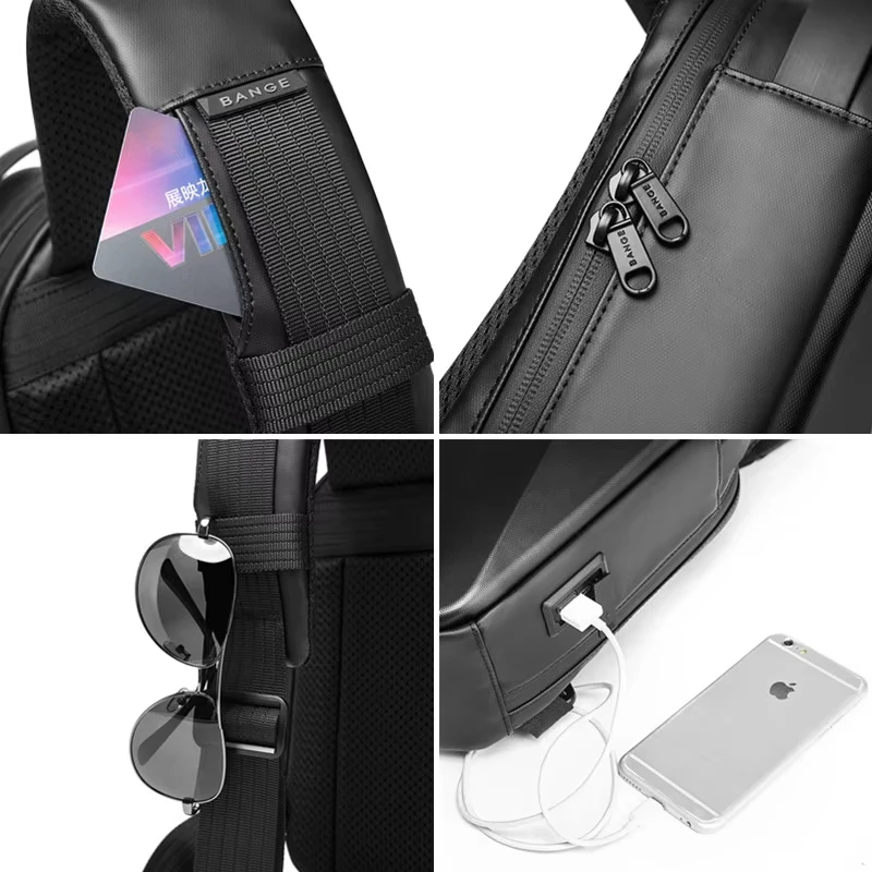 BANGE Hard Shell Design 3.0 USB Charging Crossbody Bag Shoulder Bags Male Waterproof Short Trip Chest Bag Pack for Men Sling Bag image 4