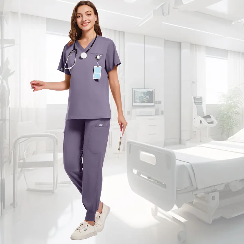 Ensembles de soins infirmiers pour clinique dentaire, vêtements chirurgicaux à manches courtes, couleur unie, accessoires médicaux, manucure, esthéticienne, ensembles de gommage