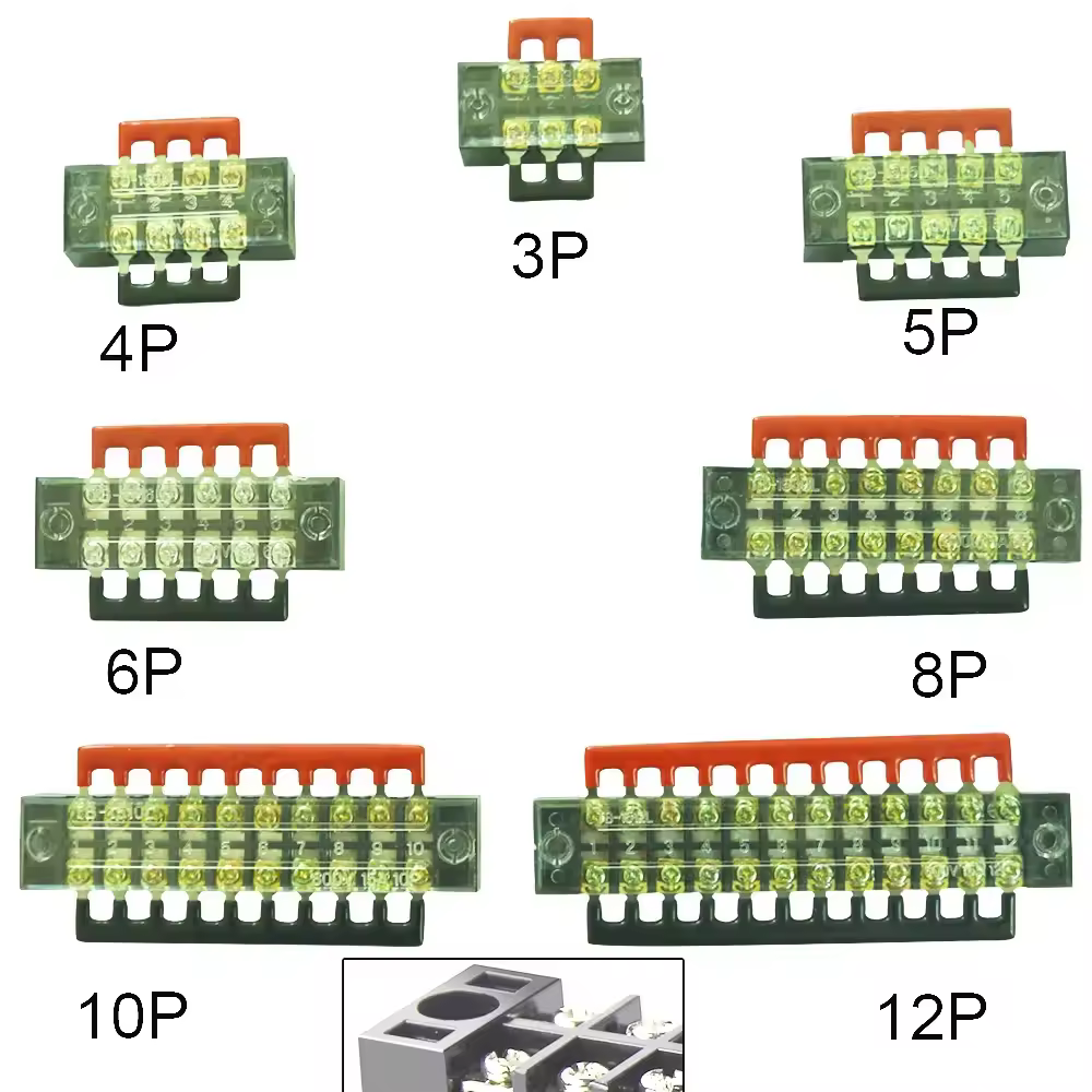 Bornier à vis électrique, bande à double rangée, panneau de câblage fixe, connecteurs de fil 600V 15A, connecteur de boîte, Contacts de câble 3/4/5/8p