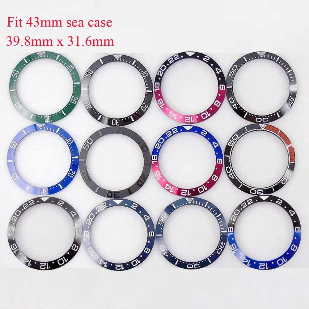 39.8mm*31.6mm Slope Watch Bezel Insert Ceramic Alloy Ring Red Black Navy Blue Green fit 43mm Dive Men Watch Parts Accessories