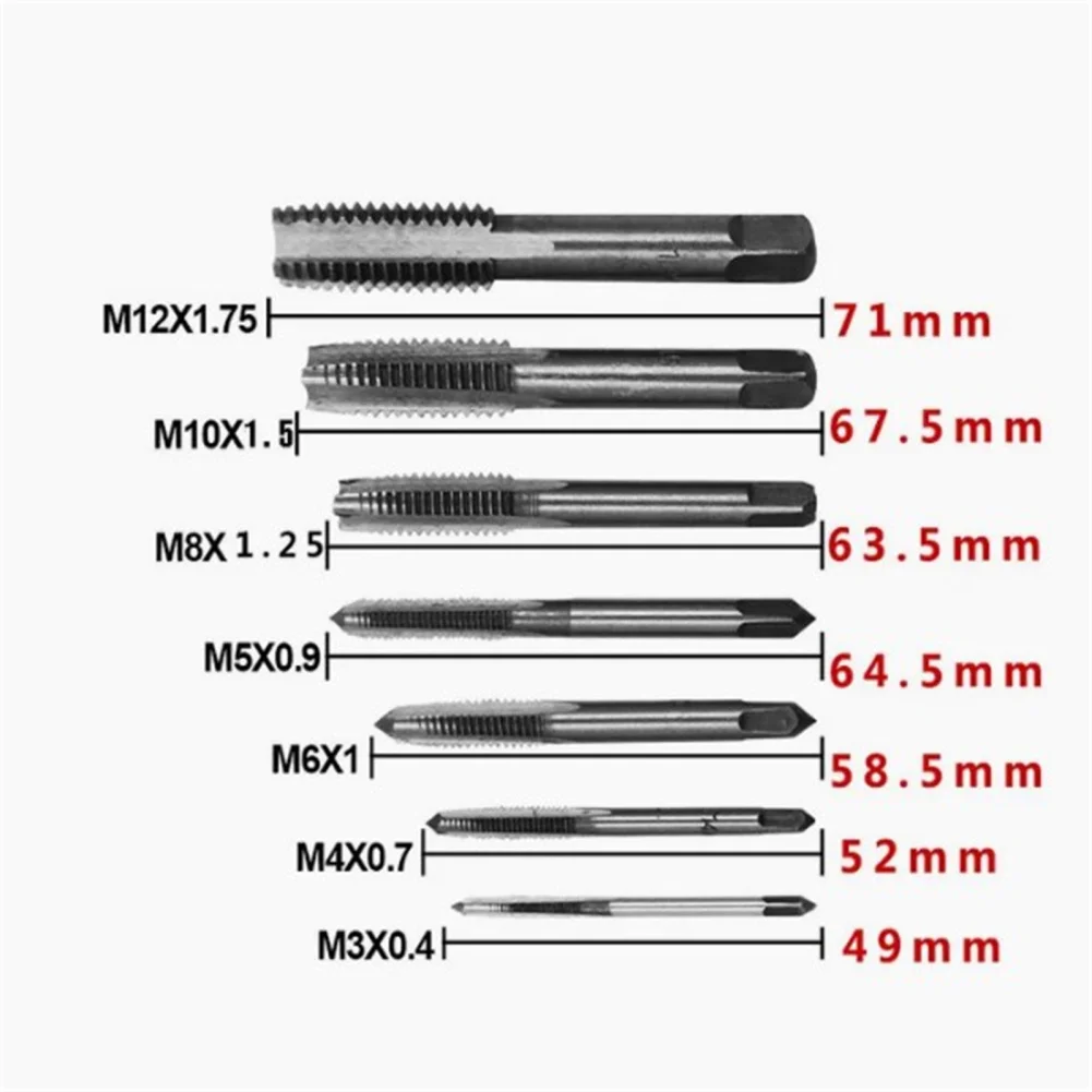 2024 New 7PCS  M3 M4 M5 M6 M8 M10 M12 Machine Spiral Point Straight Fluted Screw Thread Metric Plug Hand Tap Drill Workshop Tool