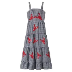 HXAO Woman Embroidery Blue Dress Elegant Casual Slip long Dresses Women's Party Vestido