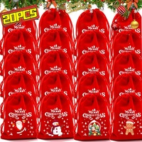20/1PCS Drawstring Christmas Velvet Bags Red Gift Packaging Bag Candy Biscuit Pouch Merry Christmas Bracelet Jewelry Storage Bag