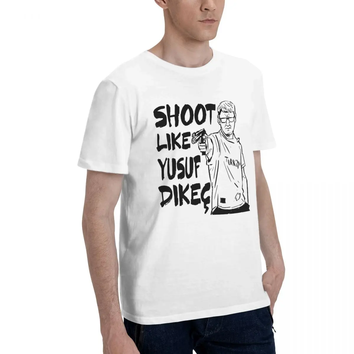 Men T Shirt Shoot Like Yusuf Dikec Funny Unique Y2K Graphic Crewneck Unisex Clothes T Shirts