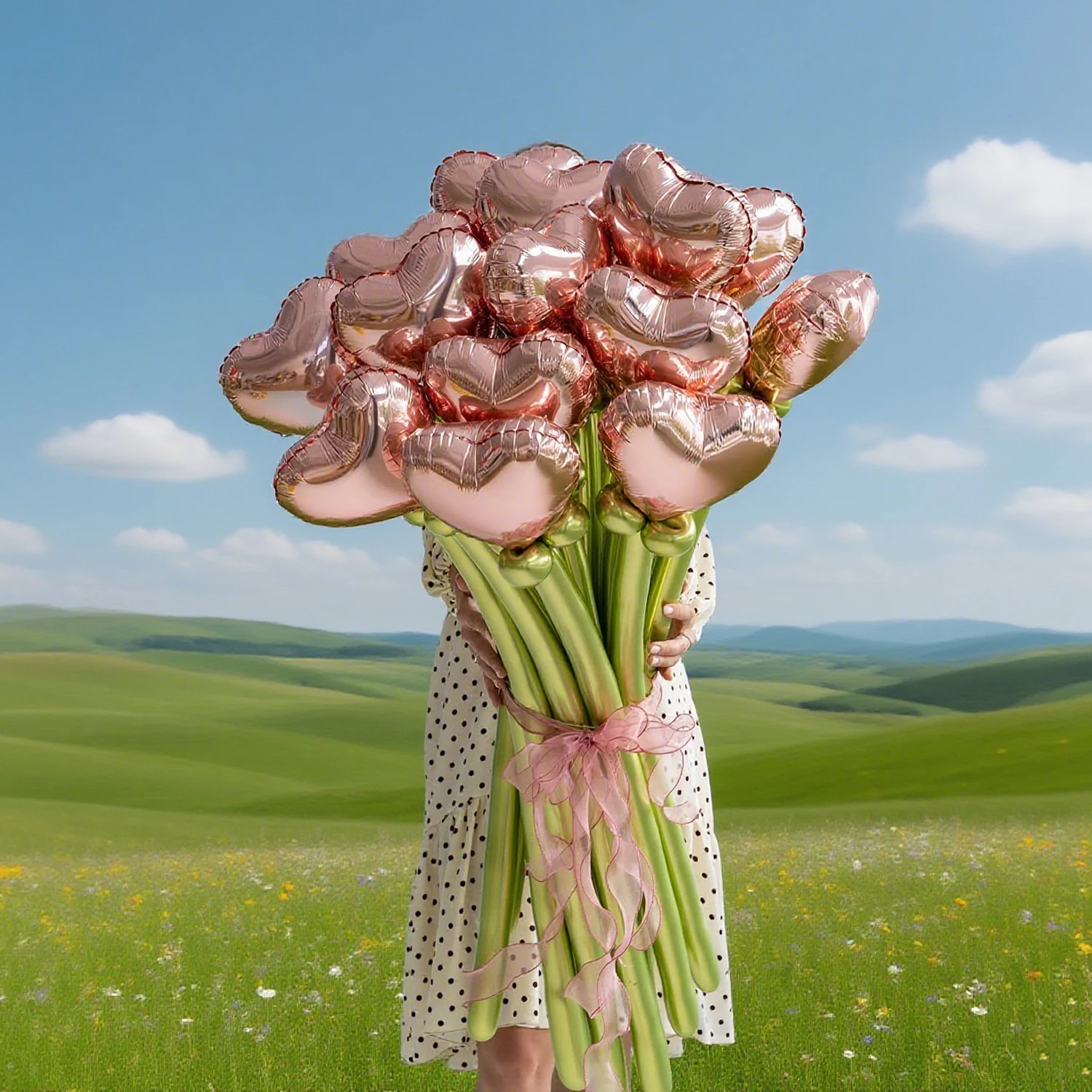 Love Handblumen-Ballon-Set, rote, rosa und gelbe Handblumen, geeignet für Atmosphären-Ballon-Dekorationsblumen – Detail 5