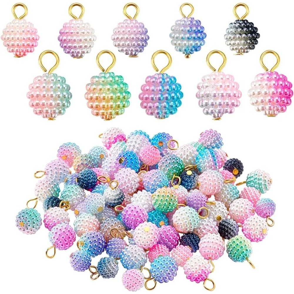 

100pcs Pave Disco Ball Beads 10 Colors Acrylic Charms Bubblegum Pendants Round Charms Colorful Beads for Bracelet