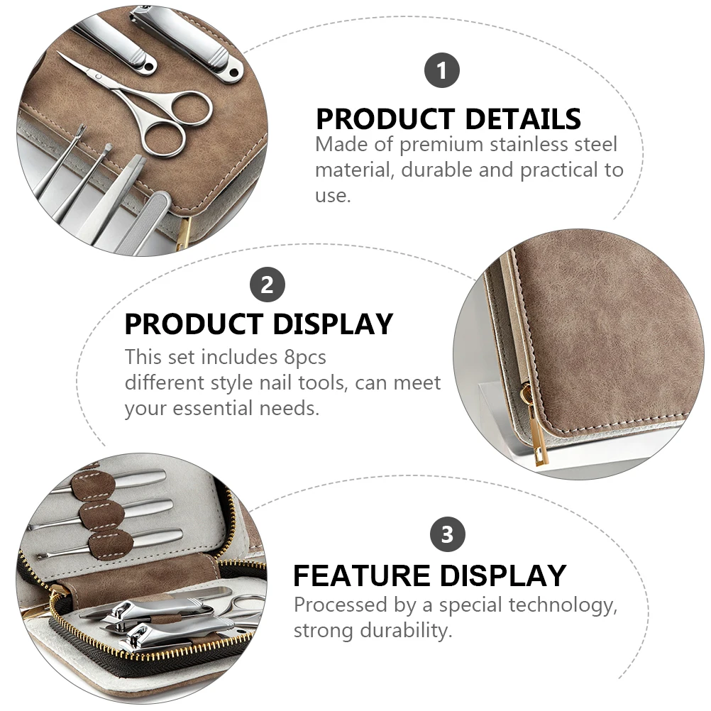 مجموعة واحدة من أدوات قص الأظافر المصنوعة من الفولاذ المقاوم للصدأ ومقص أظافر احترافي مع حافظة من البولي يوريثان #5