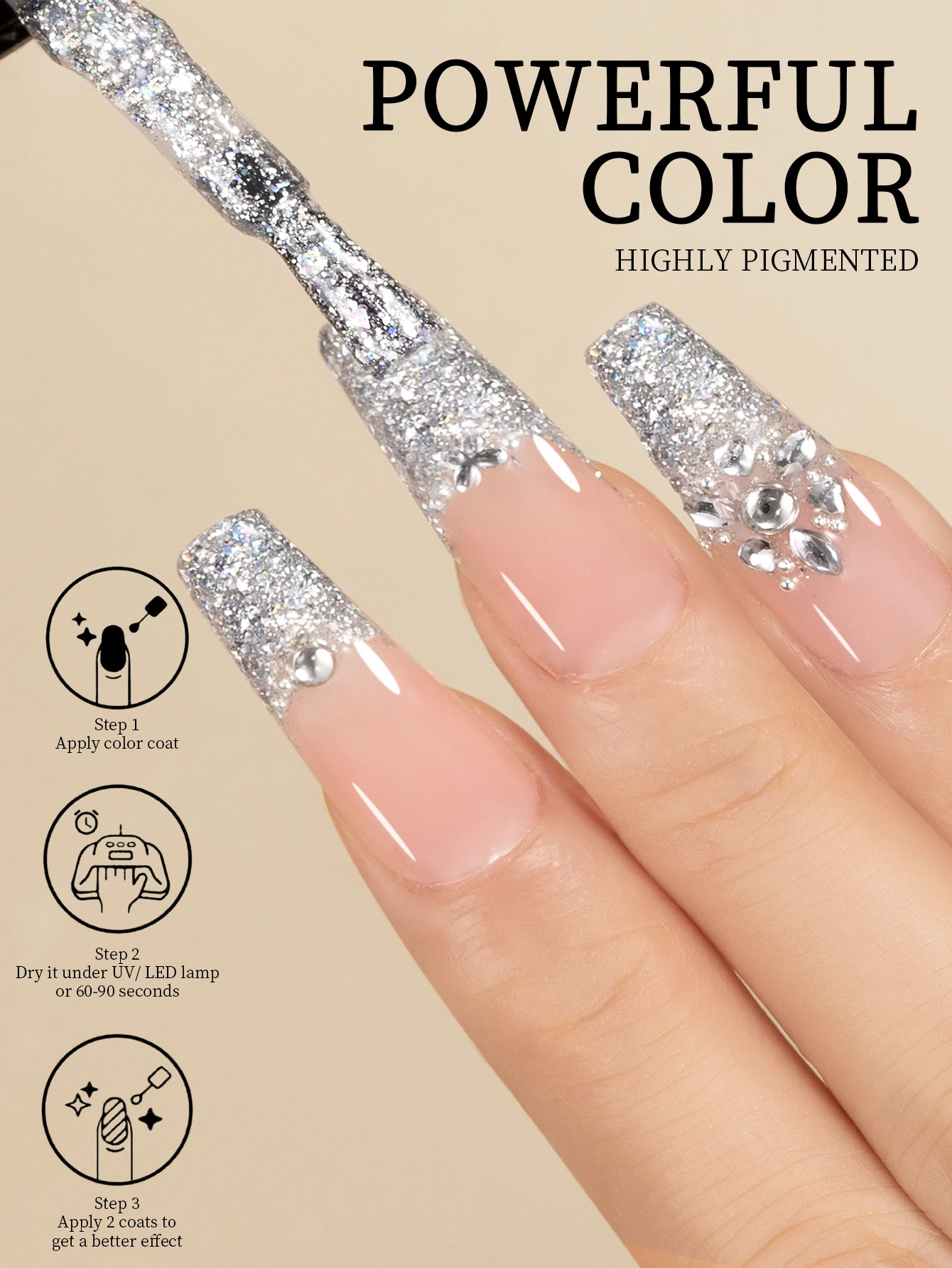 RSNAIL 9g Smalto per unghie gel con diamante spezzato Dorato argentato scintillante Gel per unghie riflettente colorato glitter ad alta densità per manicure