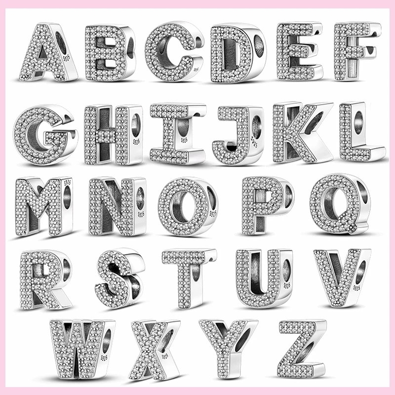 PAMELA 925 Sterling Silver Letter Initials A to Z Charms Alphabet Beads For Original Charm Bracelet DIY Name Jewelry Encanto