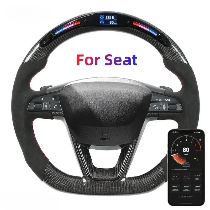 Real Carbon Fiber LED Steering Wheel For Seat Leon MK3 5F Cupra Fr Ibiza 2013+ Alcantara Leather Car Modification Accessories