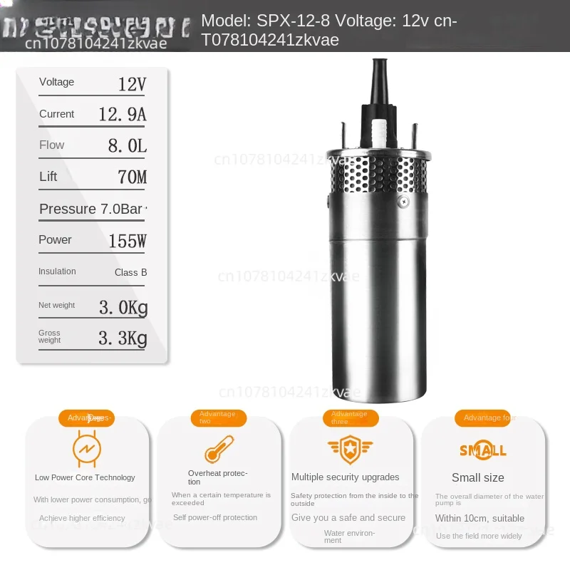 Mini DC 12V 12L/min Solar Deep Well Submersible Water Pump Lift 70m/70 Meter Suction Pump 24V for Agriculture Irrigation 120W