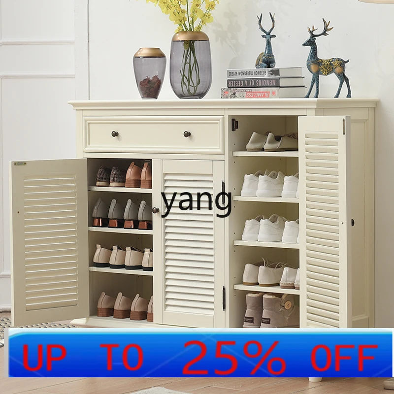 

Lmm Solid wood Simple modern home foyer cabinet Louver door Multifunctional large-capacity entrance