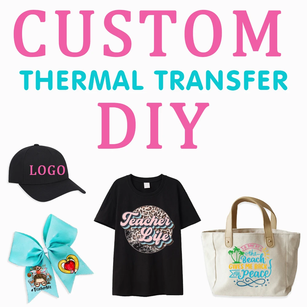 

Custom Your Design for Heat Transfer Stickers Iron On Clothes DTF Pinted Vinyl Thermal Appliques Washable T-Shirt Decal