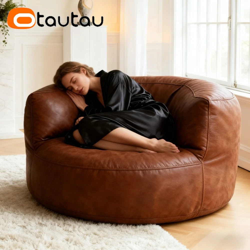 OTUATUA 4ft Big Faux Leather Bean Bag Cover Lounger Pouf Bed SF516【No Filler Inside! You Need Buy Filler By Yourself !】