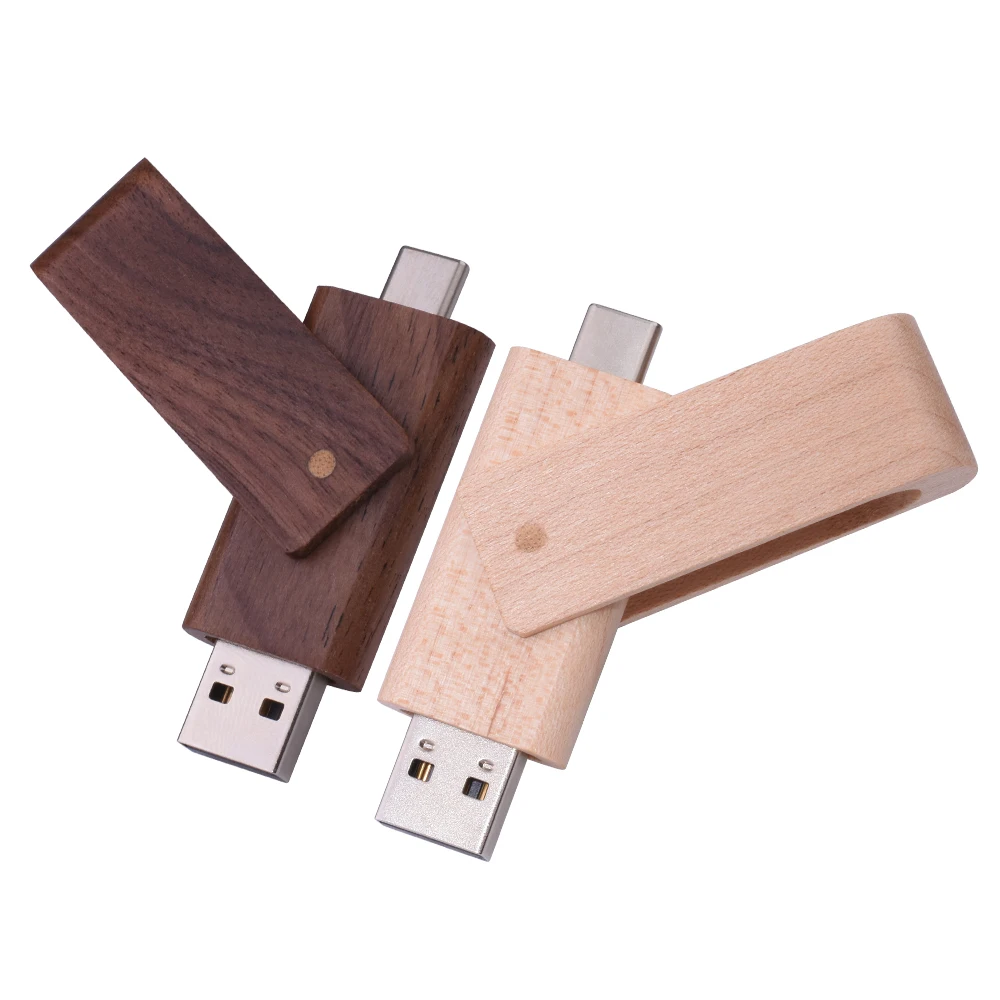 USB3.0 Wooden TYPE-C USB 3.0 Flash Drive 128GB Rotatable Pen Drive 64GB USB-C Memory Stick business Gift Pendrive 32GB U disk 8G